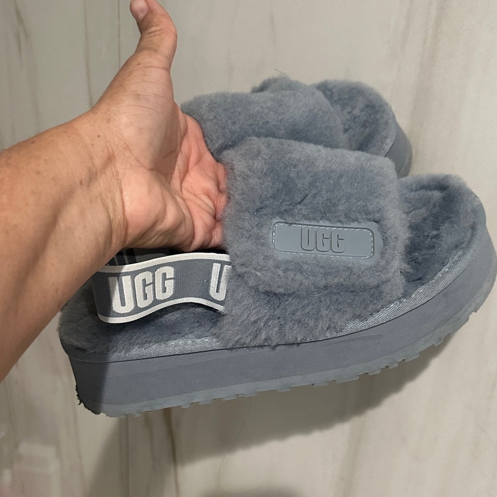 UGG Gray Fluffy Slippers